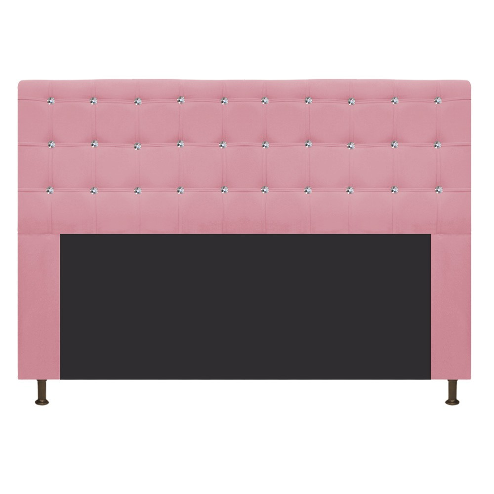 Cabeceira Estofada Dama 140 cm Casal Com Strass Suede Rosa Bebê - Amarena Móveis Cabeceira Estofada Dama 140 cm Casal Com Strass Suede Rosa Bebê - Amarena Móveis