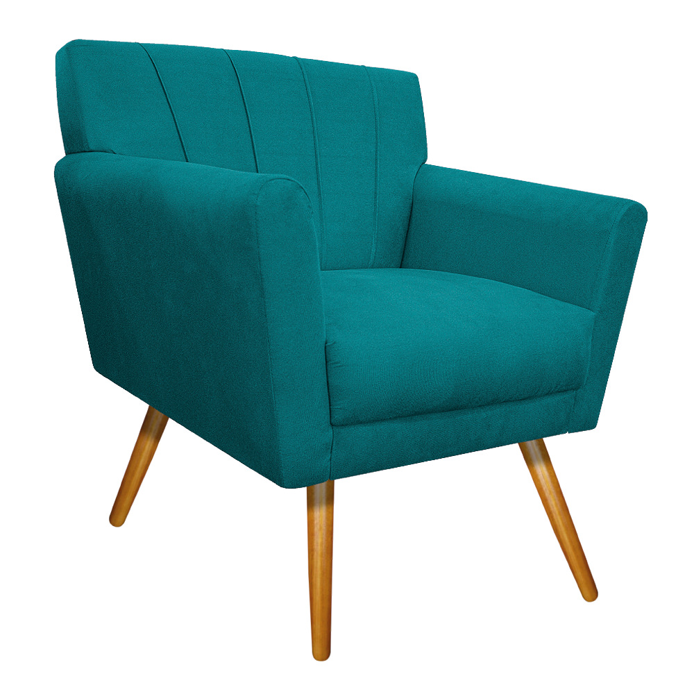 Poltrona Laura Pés Palito Mel Suede Azul Turquesa - Amarena Móveis Poltrona Laura Pés Palito Mel Suede Azul Turquesa - Amarena Móveis