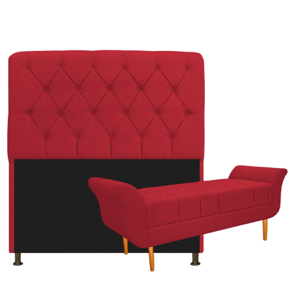 Kit Cabeceira Lady e Recamier Ari 195 cm King Size Suede Vermelho - Amarena Móveis Kit Cabeceira Lady e Recamier Ari 195 cm King Size Suede Vermelho - Amarena Móveis