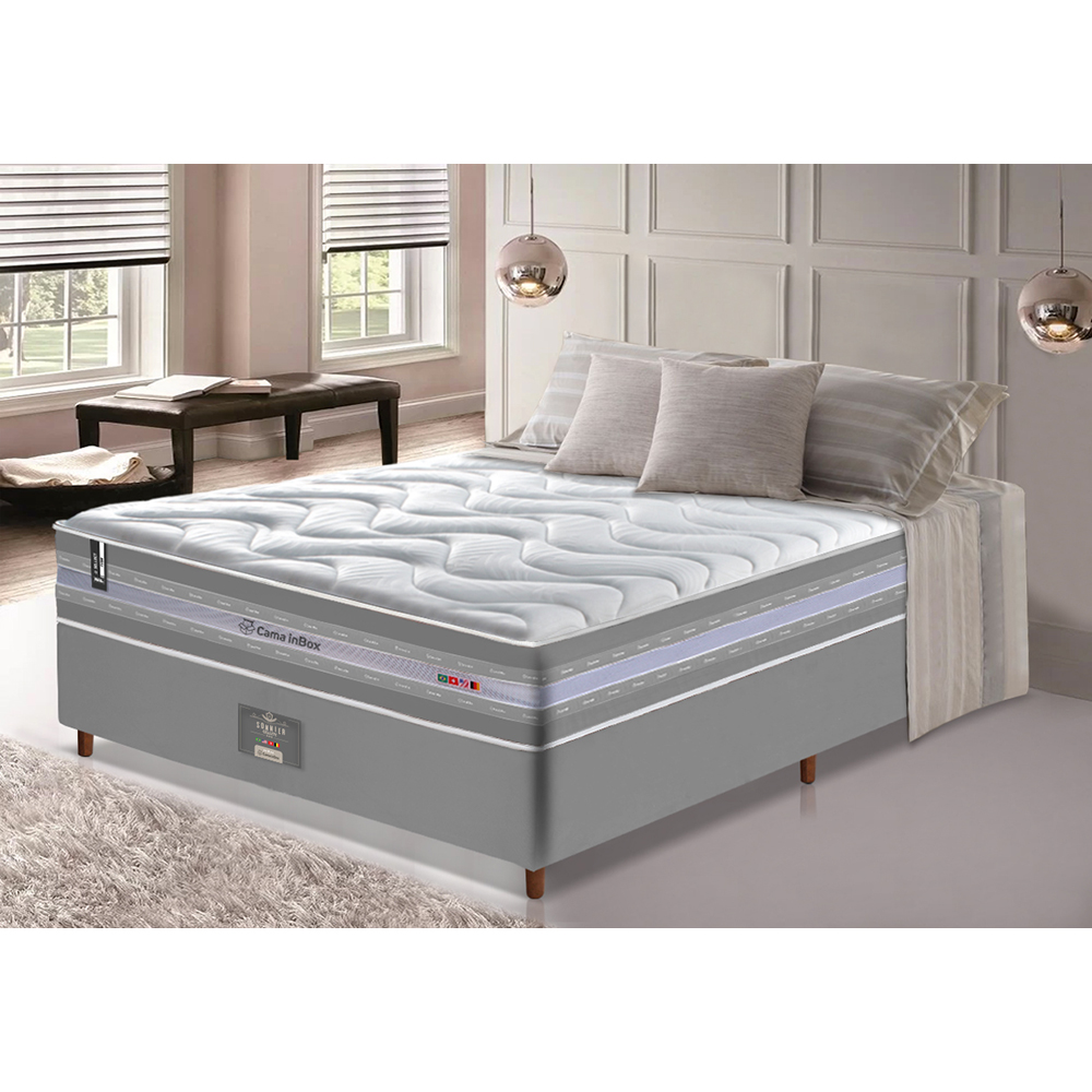 Conjunto Cama Box Casal de Molas Ensacadas D33 Cama inBox Select Firme 138x188x70 Cinza Conjunto Cama Box Casal de Molas Ensacadas D33 Cama inBox Select Firme 138x188x70 Cinza