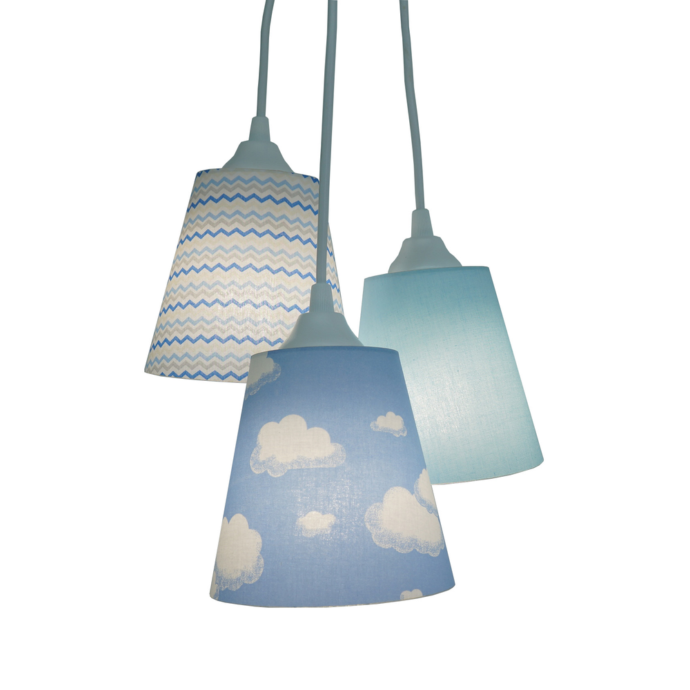 Lustre Pendente Infantil Nuvens e Zig Zag Azul e Branco Lustre Pendente Infantil Nuvens e Zig Zag Azul e Branco