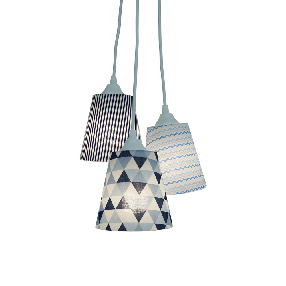 Lustre Pendente Quarto de Bebê Geométrico Azul e Branco Lustre Pendente Quarto de Bebê Geométrico Azul e Branco