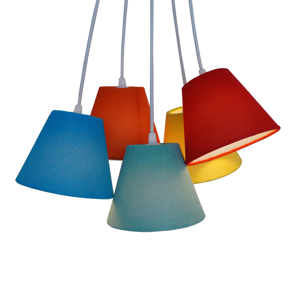 Lustre Pendente Cacho 5 Cúpulas Mix Bouclé Colorido Lustre Pendente Cacho 5 Cúpulas Mix Bouclé Colorido
