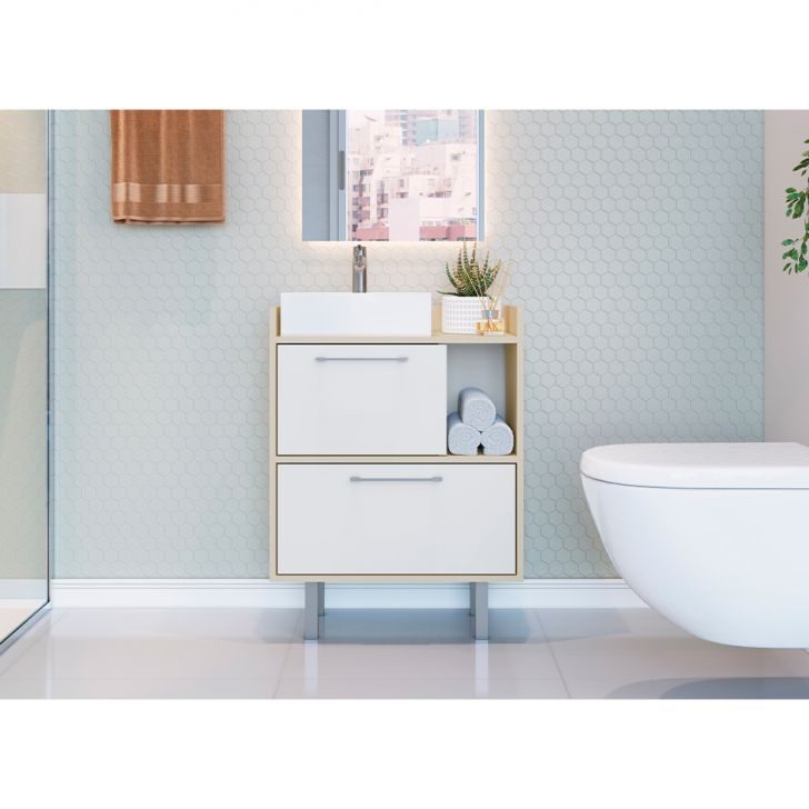 Gabinete de Banheiro Bangkok 2 PT Branco e Off White 82 x 60 cm Gabinete de Banheiro Bangkok 2 PT Branco e Off White 82 x 60 cm