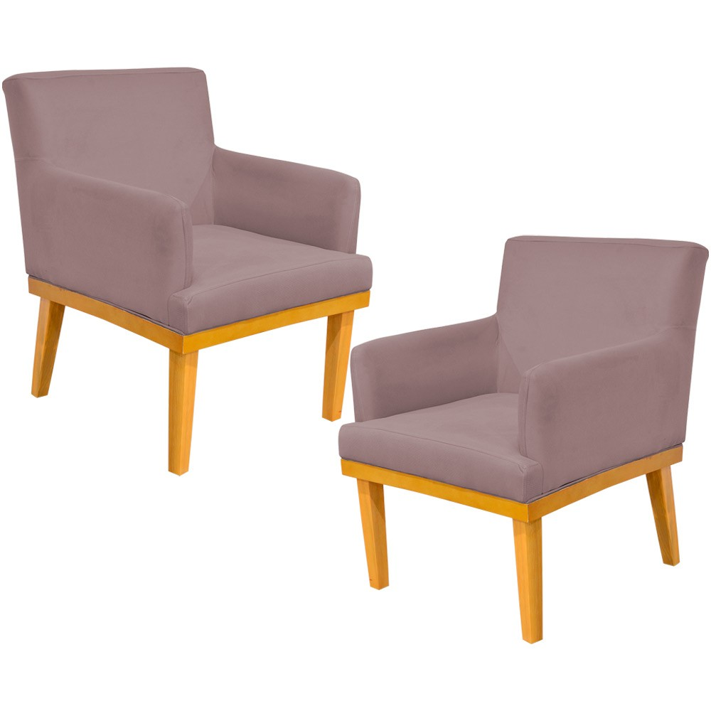 Kit 02 Poltronas Decorativas Para Sala de Estar Base Mel Beatriz W01 Suede Rosê - Lyam Decor Kit 02 Poltronas Decorativas Para Sala de Estar Base Mel Beatriz W01 Suede Rosê - Lyam Decor