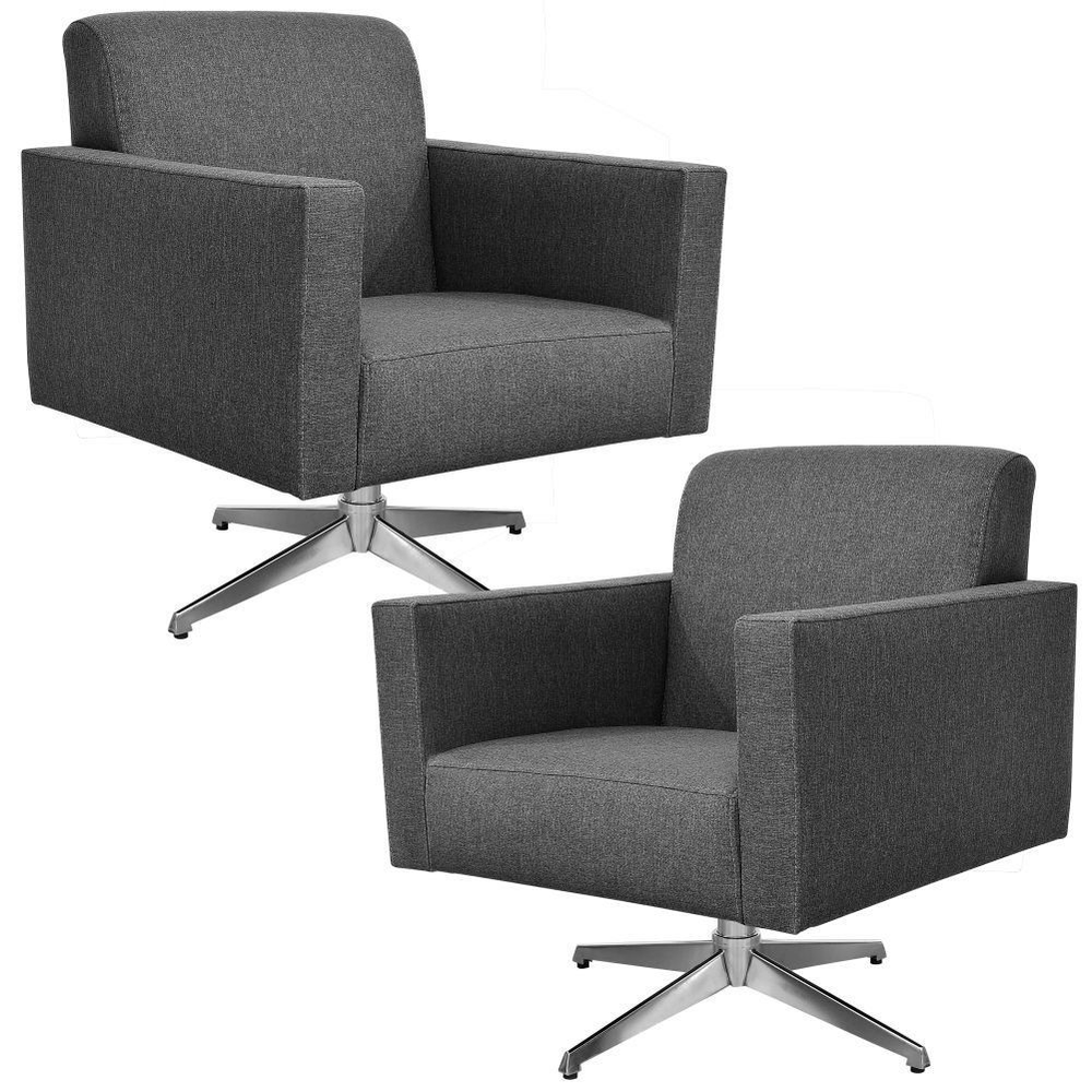 Kit 02 Poltronas Decorativas Base Giratória Para Sala de Estar Helô L02 Linho Chumbo - Lyam Decor Kit 02 Poltronas Decorativas Base Giratória Para Sala de Estar Helô L02 Linho Chumbo - Lyam Decor