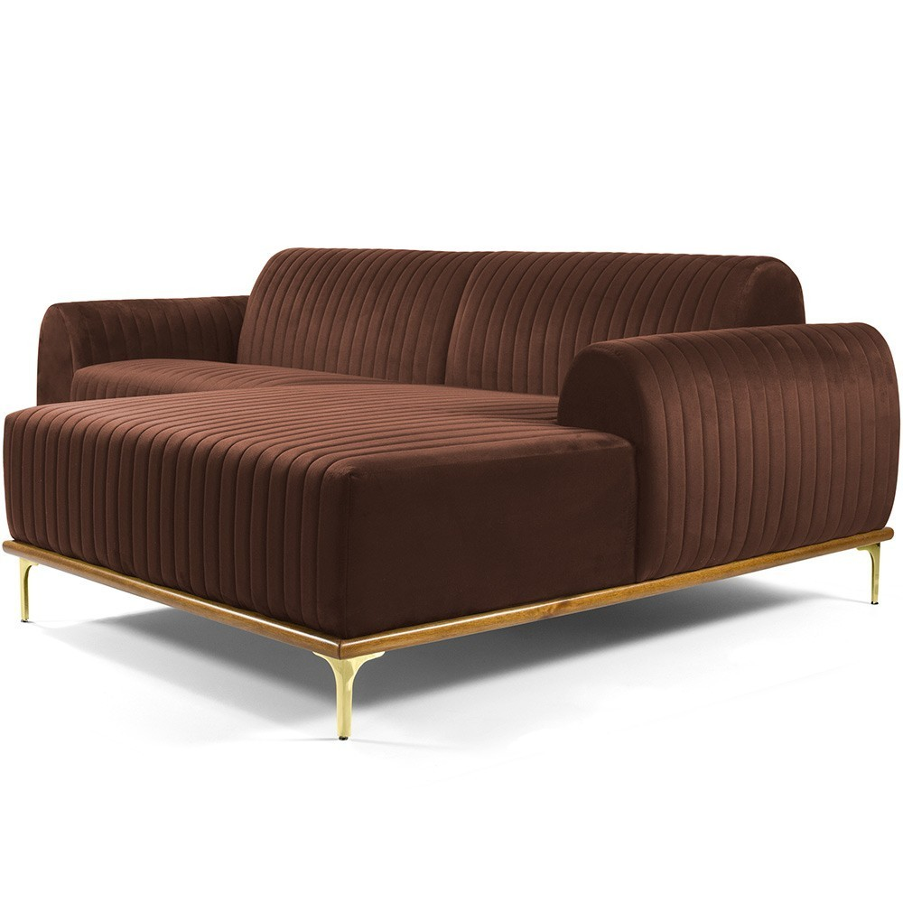 Sofá 6 Lugares com Chaise Direito Para Sala Molino 350 cm D02 Veludo Marrom B-276 - Lyam Decor Sofá 6 Lugares com Chaise Direito Para Sala Molino 350 cm D02 Veludo Marrom B-276 - Lyam Decor