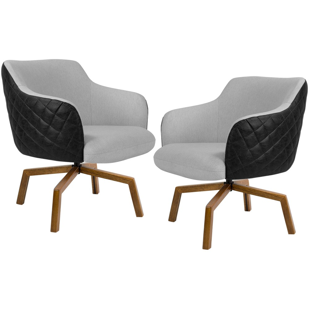 Kit 02 Poltronas Giratória Base Ka Jade D02 Linho Cinza C-315 Tressê Corano Preto - Lyam Decor Kit 02 Poltronas Giratória Base Ka Jade D02 Linho Cinza C-315 Tressê Corano Preto - Lyam Decor