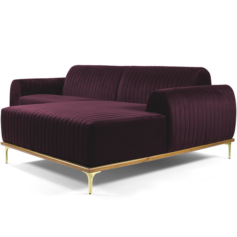 Sofá 3 Lugares com Chaise Direito Para Sala Molino 230 cm D02 Veludo Roxo Grape B-292 -Lyam Decor Sofá 3 Lugares com Chaise Direito Para Sala Molino 230 cm D02 Veludo Roxo Grape B-292 -Lyam Decor
