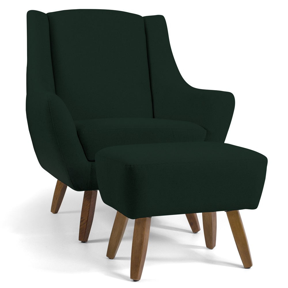 Poltrona Decorativa Fixa com Puff Pés de Madeira Juliet D02 Linho Verde C-117 - Lyam Decor Poltrona Decorativa Fixa com Puff Pés de Madeira Juliet D02 Linho Verde C-117 - Lyam Decor