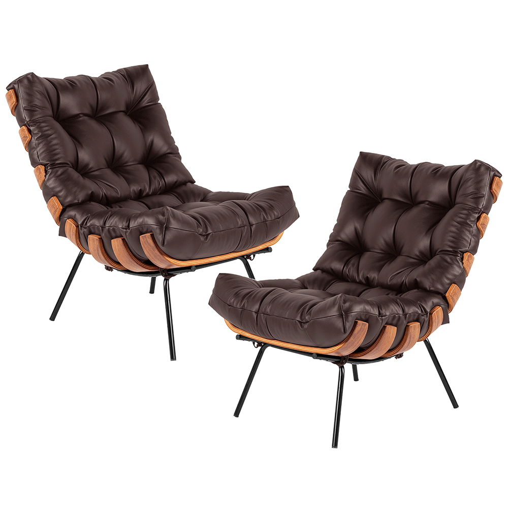 Kit 02 Poltronas Decorativas Sala de Estar Costela L04 Couro Marrom Café - Lyam Decor Kit 02 Poltronas Decorativas Sala de Estar Costela L04 Couro Marrom Café - Lyam Decor