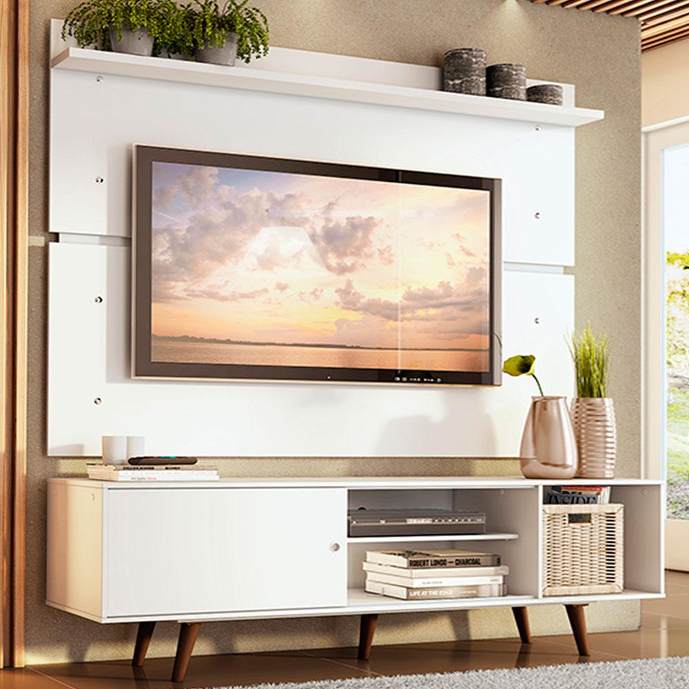 Rack Madesa Dubai e Painel para TV até 65 Polegadas com Pés - Branco/Rustic Rack Madesa Dubai e Painel para TV até 65 Polegadas com Pés - Branco/Rustic