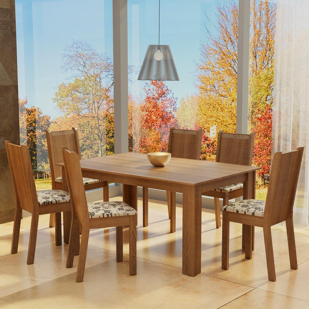 Conjunto Sala de Jantar Madesa Analu Mesa Tampo de Madeira com 6 Cadeiras Conjunto Sala de Jantar Madesa Analu Mesa Tampo de Madeira com 6 Cadeiras
