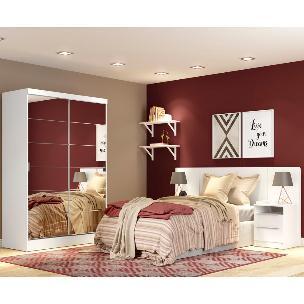 Quarto Completo com Guarda Roupa Luke e Cabeceira com 2 Mesas Laterais Madesa - Branco Quarto Completo com Guarda Roupa Luke e Cabeceira com 2 Mesas Laterais Madesa - Branco
