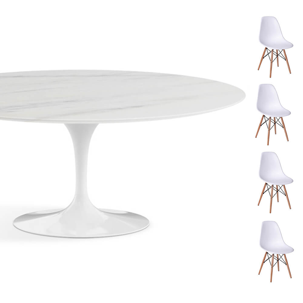 Conjunto Mesa Saarinen Oval Espirito Santo 160X90cm + 4 Cadeiras Eames DSW - Branca Conjunto Mesa Saarinen Oval Espirito Santo 160X90cm + 4 Cadeiras Eames DSW - Branca