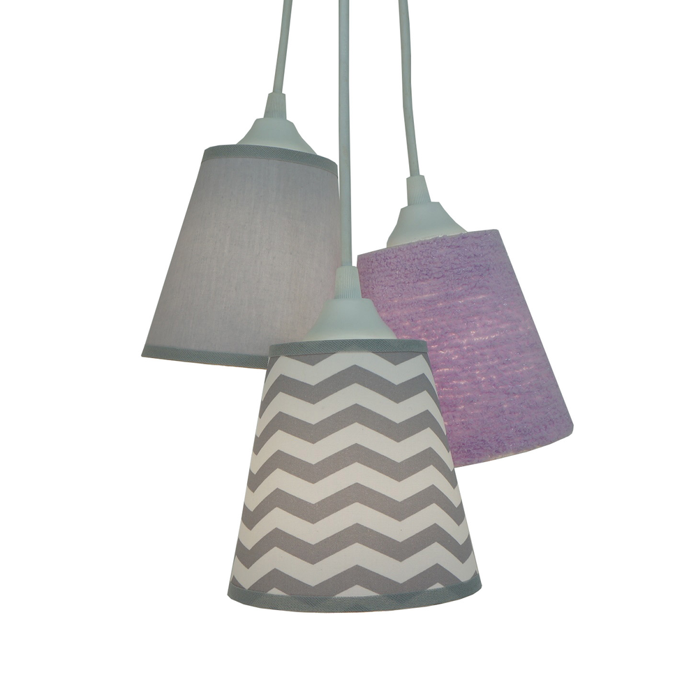 Lustre Pendente Infantil Frufru Lilás e Chevron Cinza Lustre Pendente Infantil Frufru Lilás e Chevron Cinza