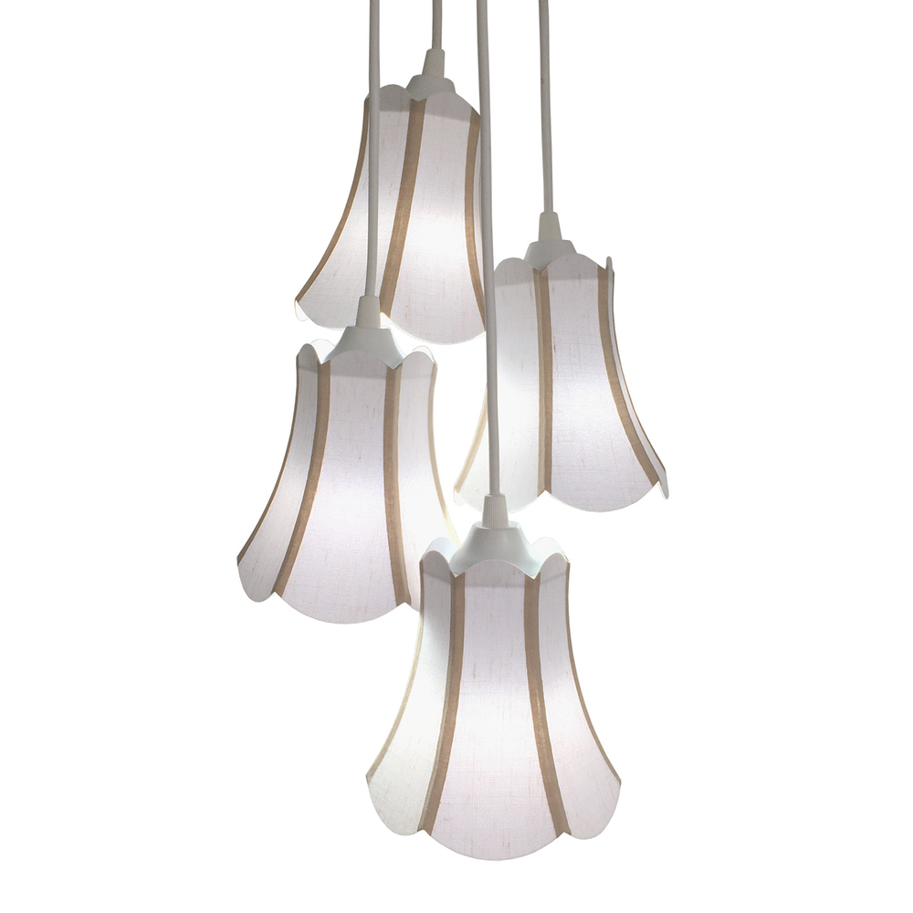 Lustre Pendente Luminária Cacho 4 Cúpulas Paris Linho com Detalhes em Bege Lustre Pendente Luminária Cacho 4 Cúpulas Paris Linho com Detalhes em Bege