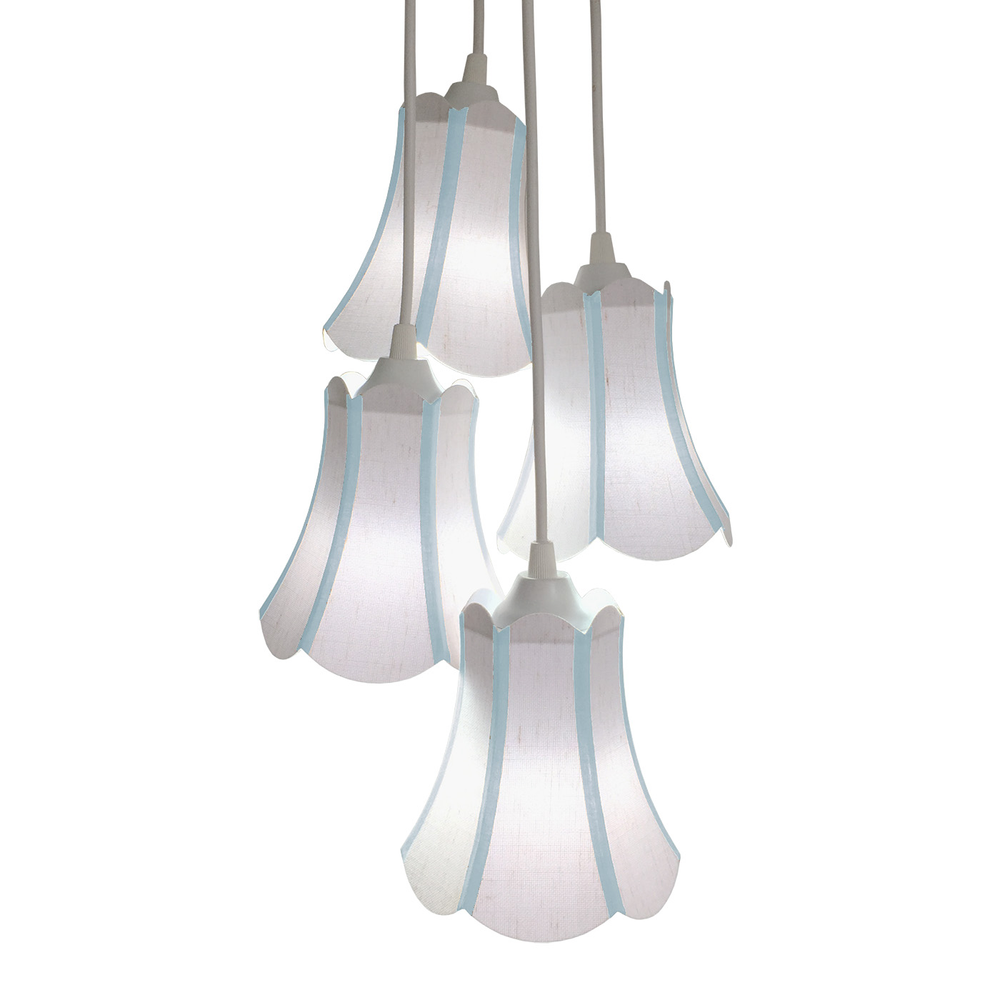Lustre Pendente Luminária Cacho 4 Cúpulas Paris Linho com Detalhes em Azul Lustre Pendente Luminária Cacho 4 Cúpulas Paris Linho com Detalhes em Azul