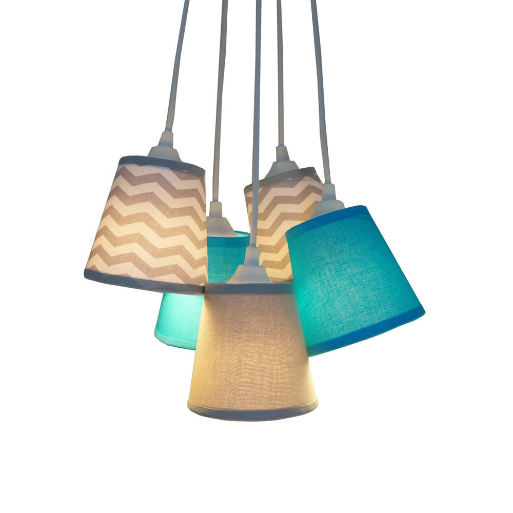 Lustre Pendente Bebê Chevron Cinza e Azul Céu Lustre Pendente Bebê Chevron Cinza e Azul Céu