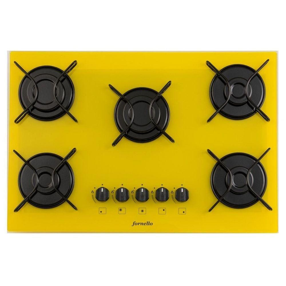Fogão Cooktop Fornello 5 Bocas Amarelo Automático Fogão Cooktop Fornello 5 Bocas Amarelo Automático