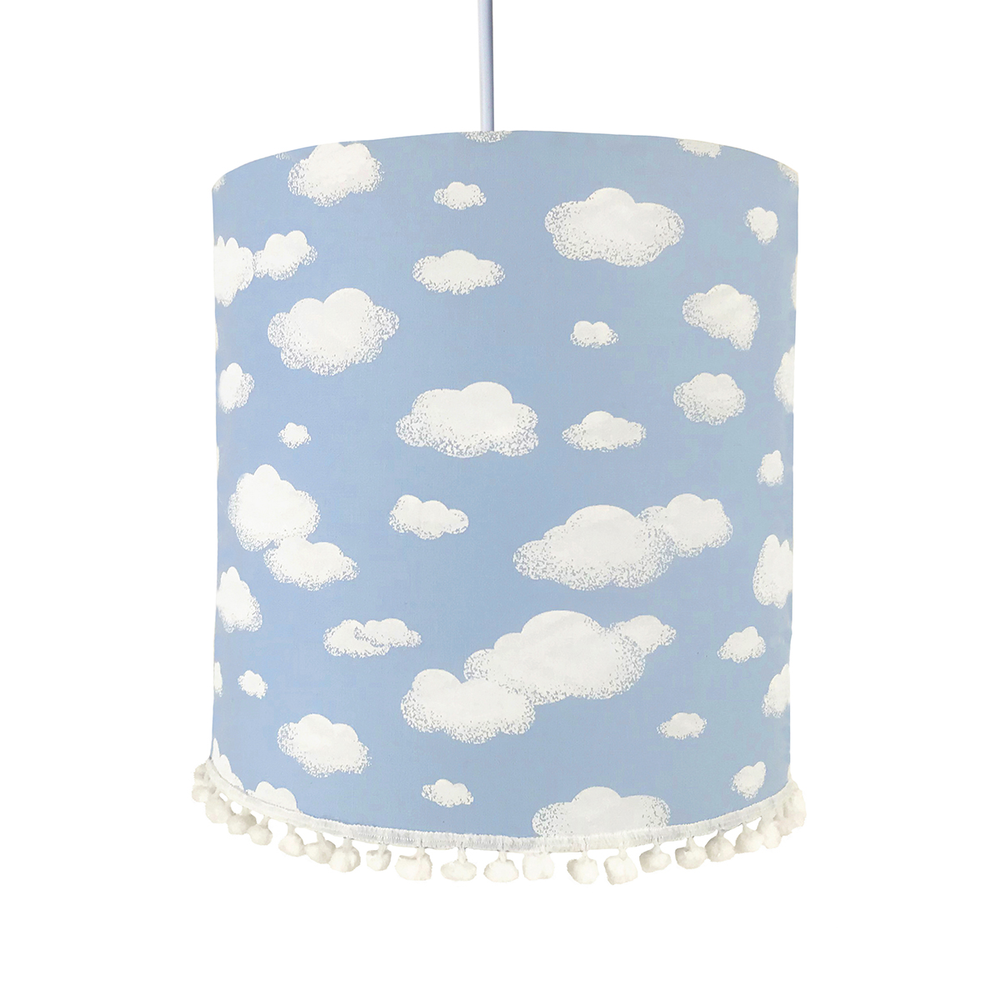 Lustre Tubular Pompom Nuvem Azul Quarto Bebê Infantil Menino