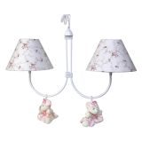 Lustre 2L Simples Com 2 Ursinhas De Tiara Rosa Quarto Bebê Infantil Menina