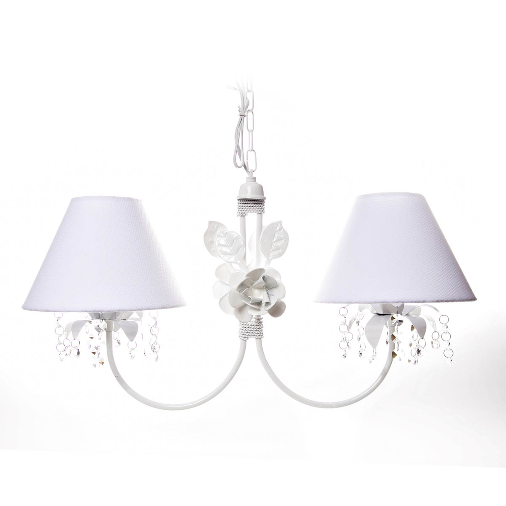 Lustre 2L Primavera Cristais 2 Flores G Branca Quarto Bebê Infantil Menina Menino Lustre 2L Primavera Cristais 2 Flores G Branca Quarto Bebê Infantil Menina Menino
