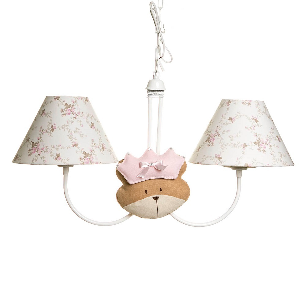 Lustre 2L Simples Com 2 Caras De Ursa Princesa Quarto Bebê Infantil Menina