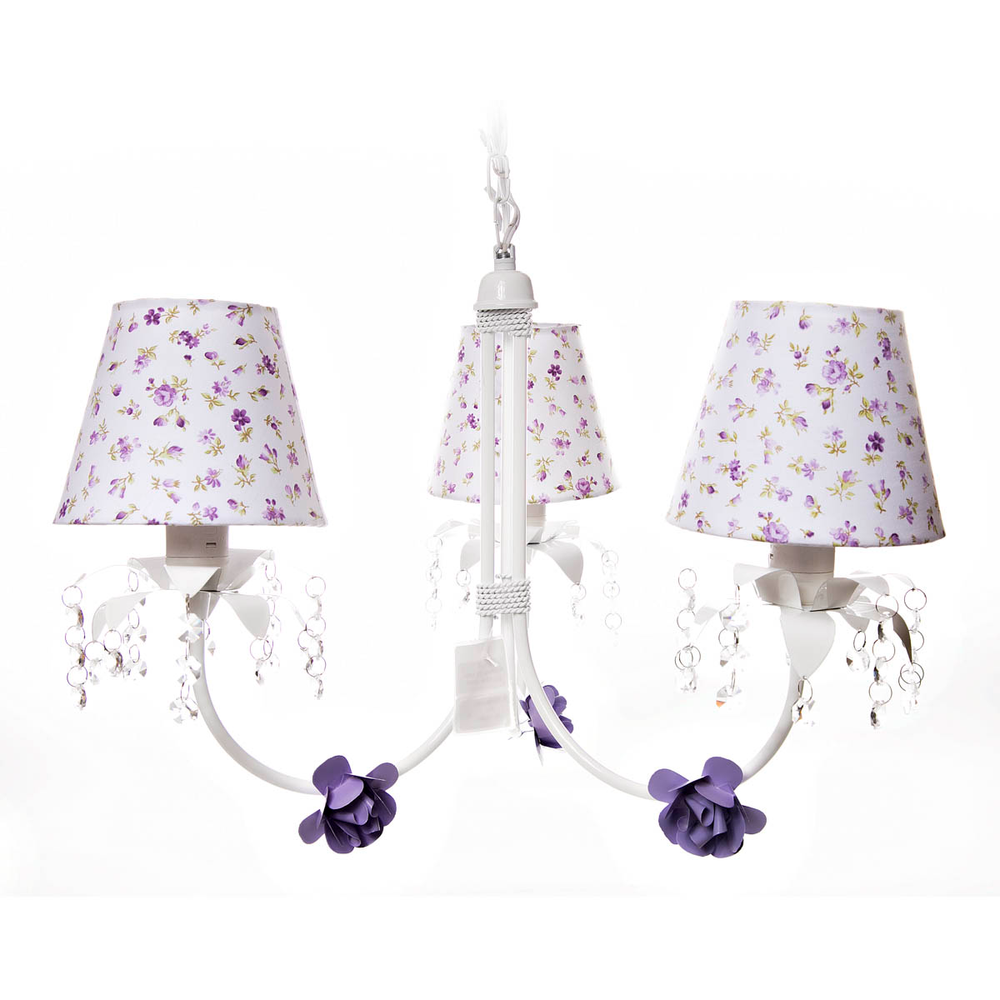 Lustre 3L Primavera Cristais 3 Flores P Lilás Quarto Bebê Infantil