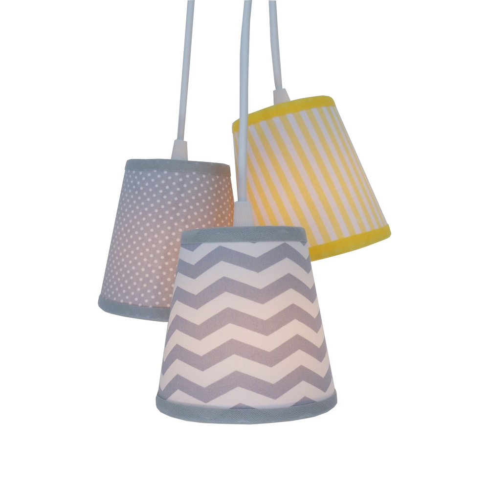 Lustre Pendente Triplo Quarto Bebê Chevron Cinza E Amarelo