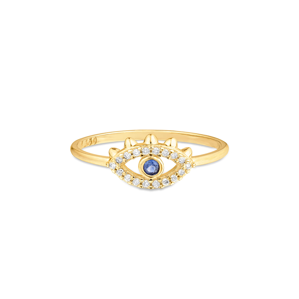 Anel Way em Ouro Amarelo 18k com Safira Azul e Diamantes Anel Way em Ouro Amarelo 18k com Safira Azul e Diamantes