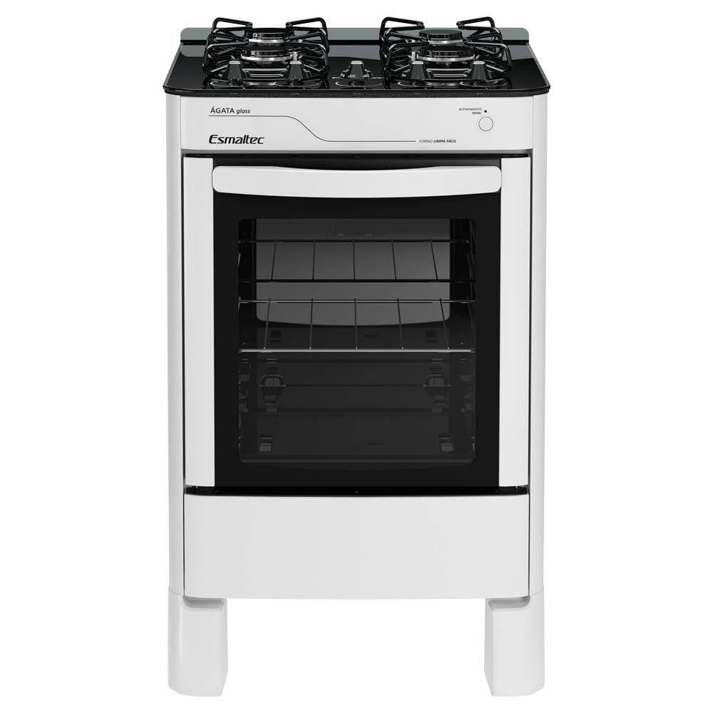 Fogão Esmaltec Ágata Glass 4 Bocas Branco Forno Limpa Fácil e Acendimento Automático - Bivolt Fogão Esmaltec Ágata Glass 4 Bocas Branco Forno Limpa Fácil e Acendimento Automático - Bivolt
