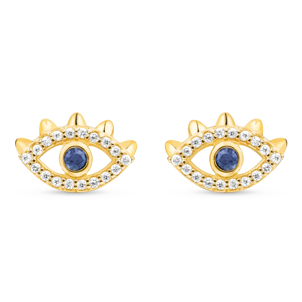 Brinco Way em Ouro Amarelo 18k com Safira Azul e Diamantes Brinco Way em Ouro Amarelo 18k com Safira Azul e Diamantes