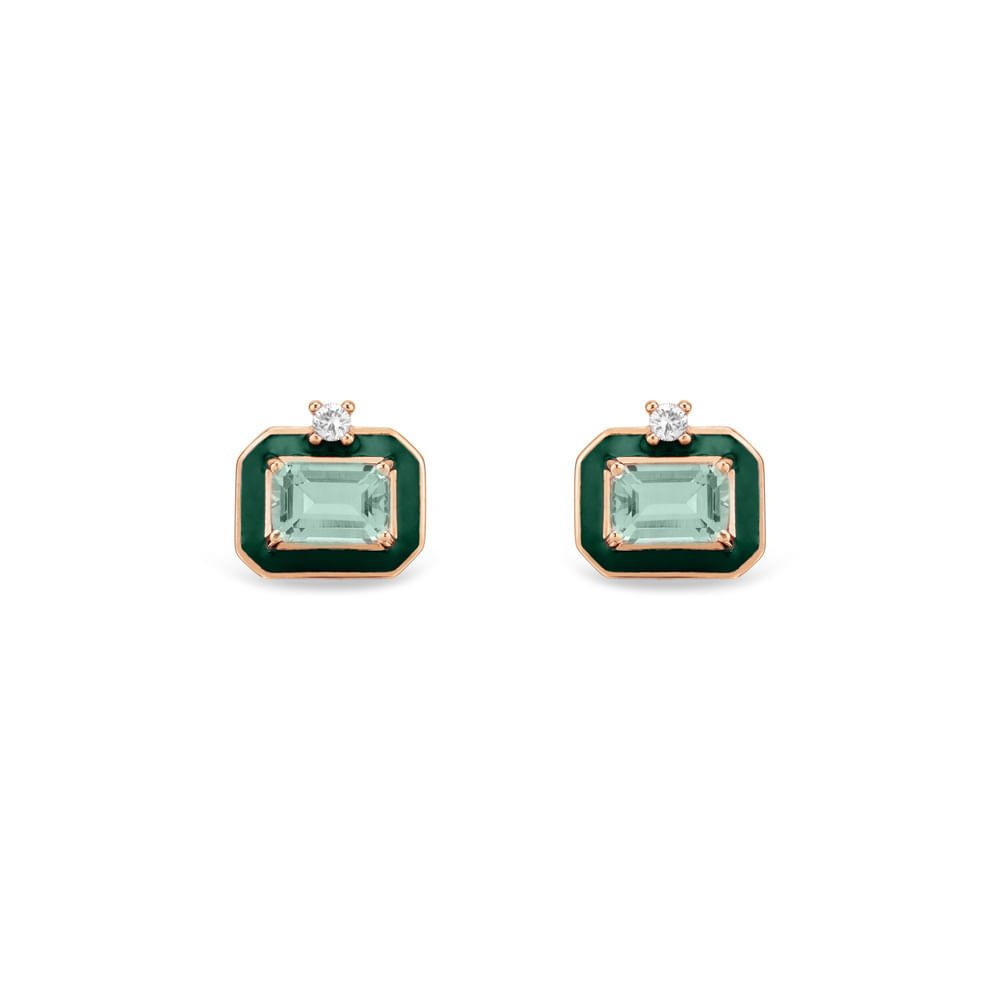 Brinco Policroma em Ouro Rosé 18k com Prasiolita e Diamantes Brinco Policroma em Ouro Rosé 18k com Prasiolita e Diamantes