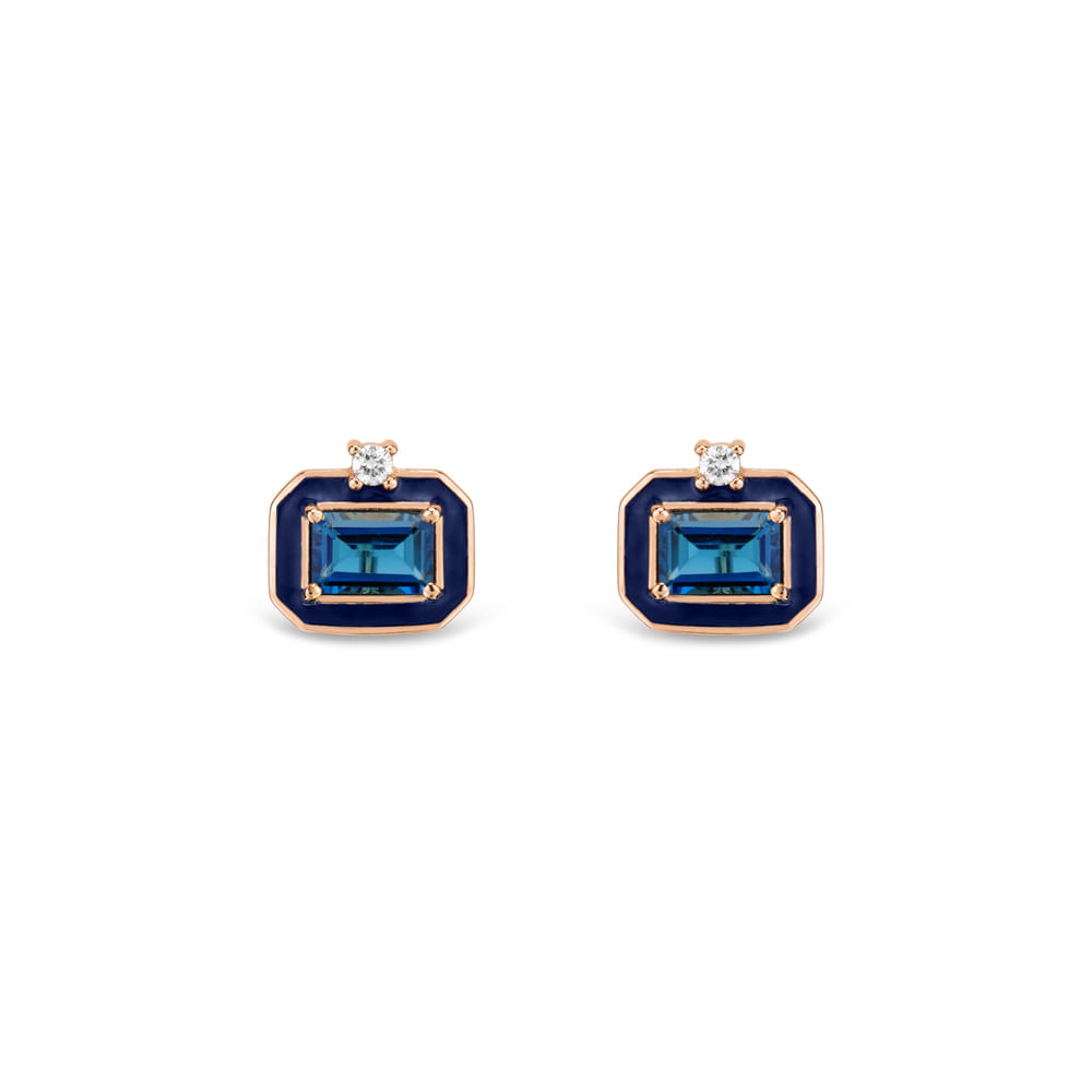 Brinco Policroma em Ouro Rosé 18k com Topázios London e Diamantes Brinco Policroma em Ouro Rosé 18k com Topázios London e Diamantes