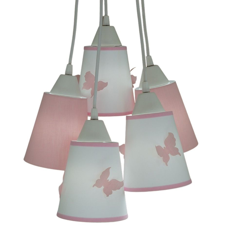 Lustre Pendente Borboletas Rosa e Branco Bivolt Lustre Pendente Borboletas Rosa e Branco Bivolt