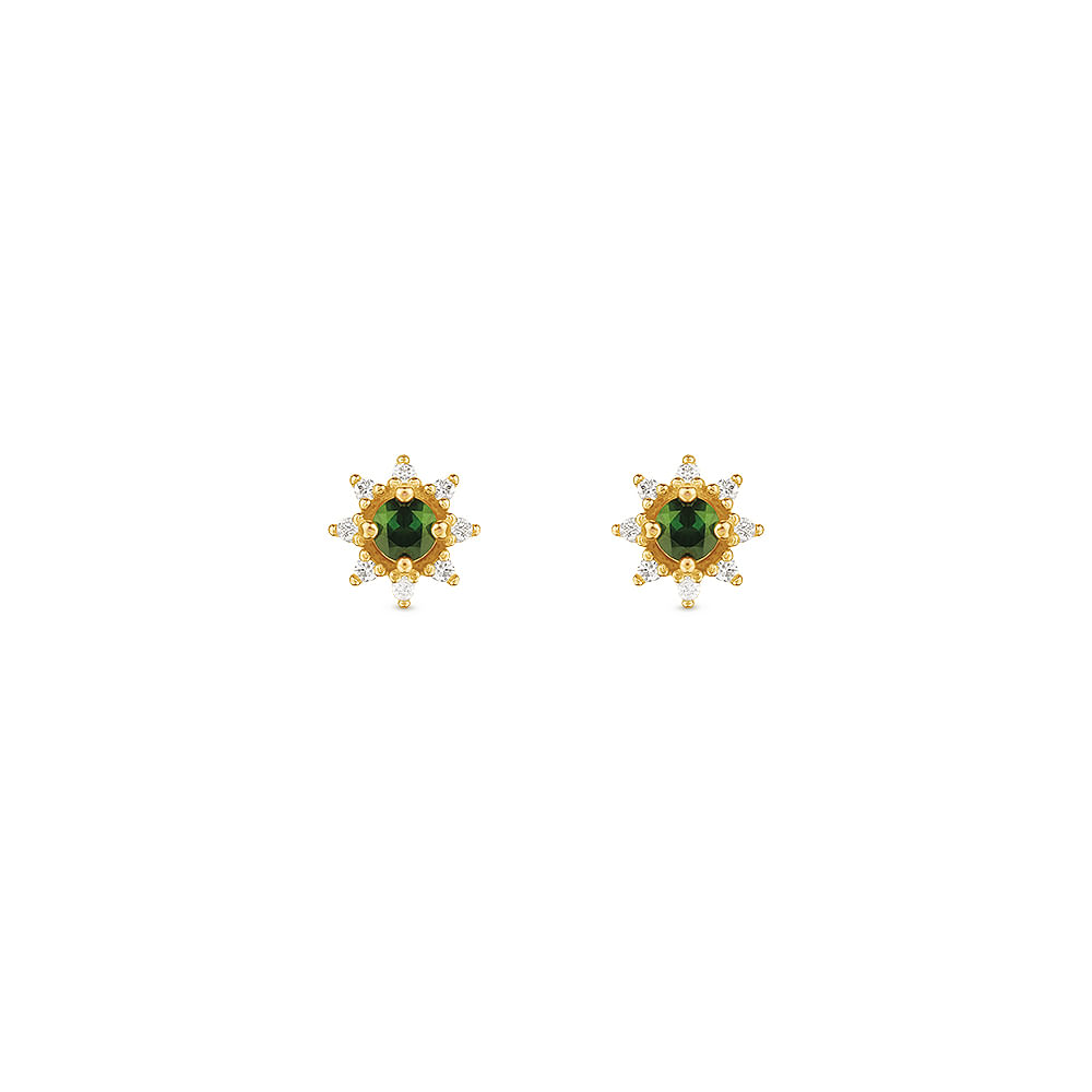 Brinco Classic Cores em Ouro Amarelo 18k com Turmalina Verde e Diamantes