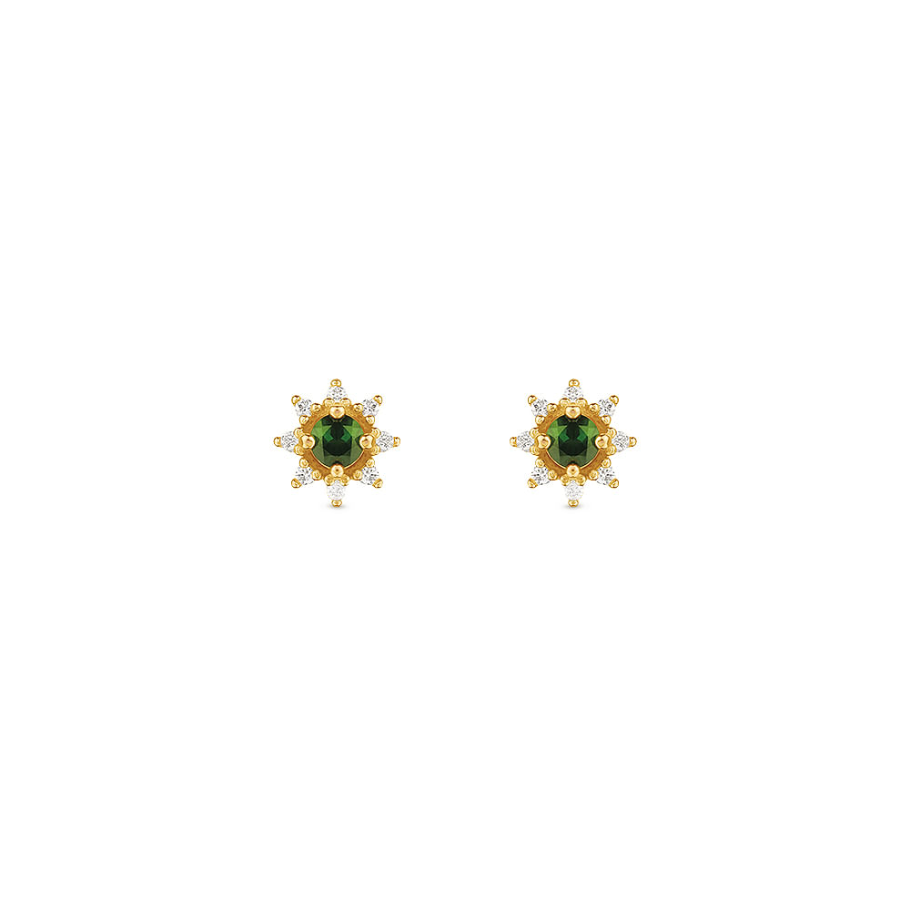 Brinco Classic Cores em Ouro Amarelo 18k com Turmalina Verde e Diamantes Brinco Classic Cores em Ouro Amarelo 18k com Turmalina Verde e Diamantes