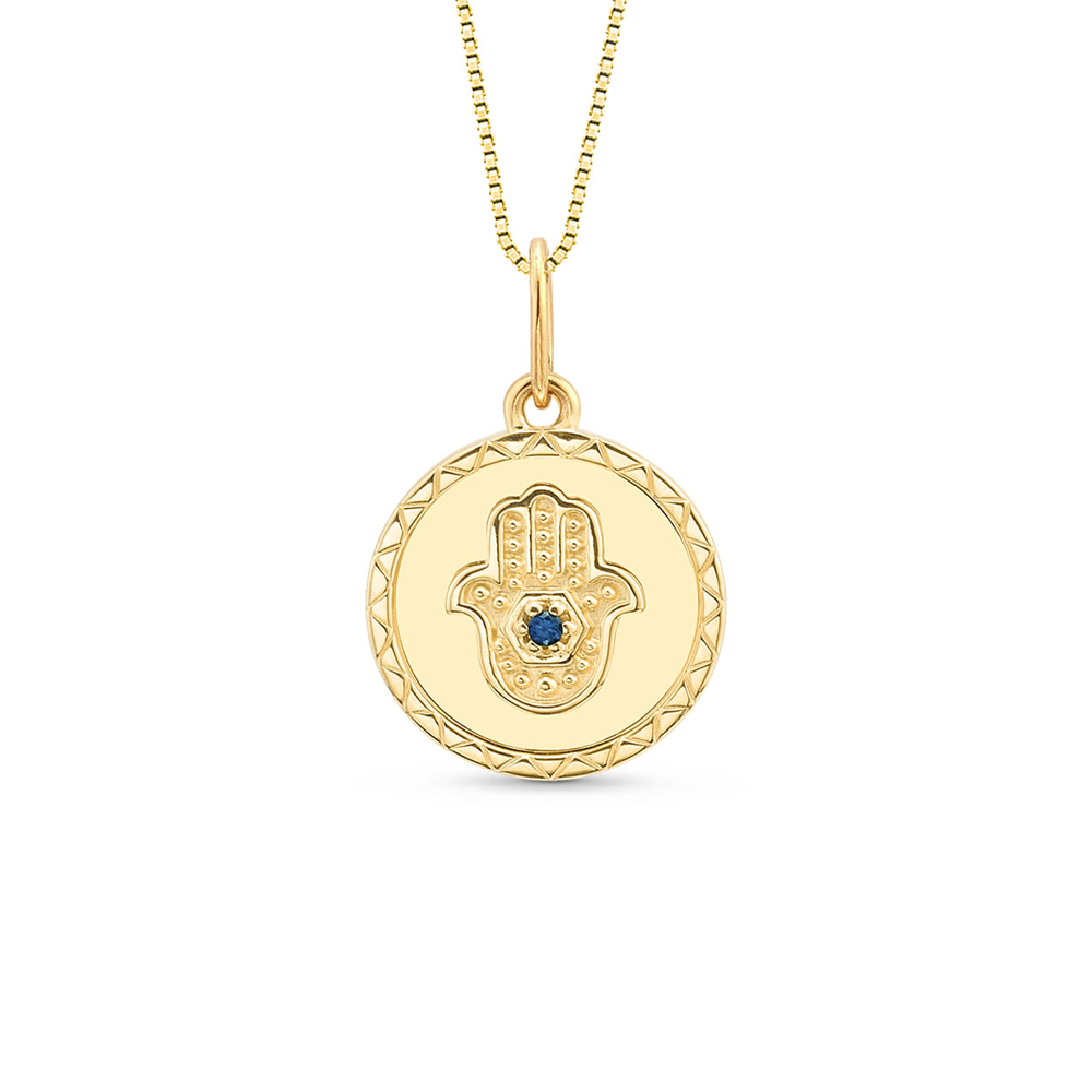 Pingente Medalha Trends em Ouro Amarelo 18k com Safira Azul