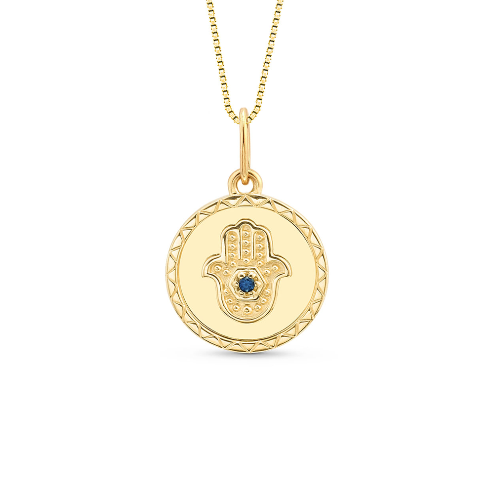 Pingente Medalha Trends em Ouro Amarelo 18k com Safira Azul Pingente Medalha Trends em Ouro Amarelo 18k com Safira Azul