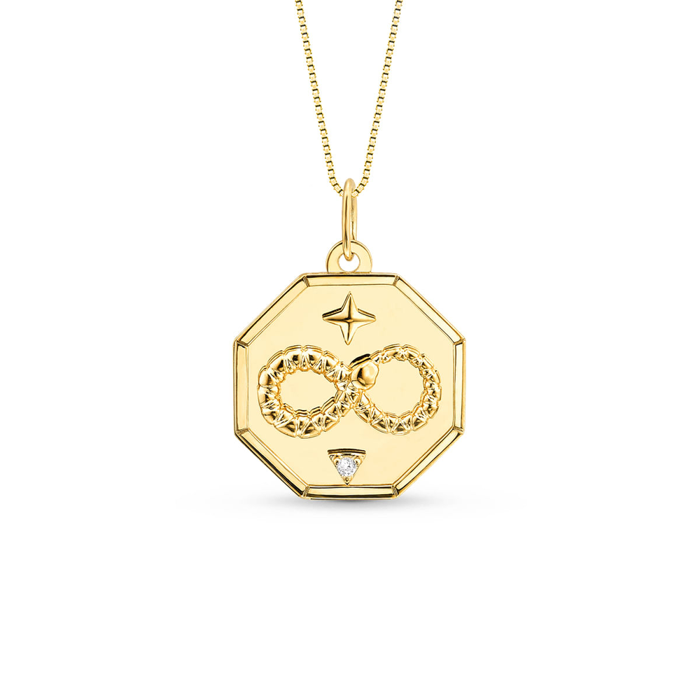 Pingente Medalha Trends Ourosboros em Ouro Amarelo 18k com Safira Incolor Pingente Medalha Trends Ourosboros em Ouro Amarelo 18k com Safira Incolor