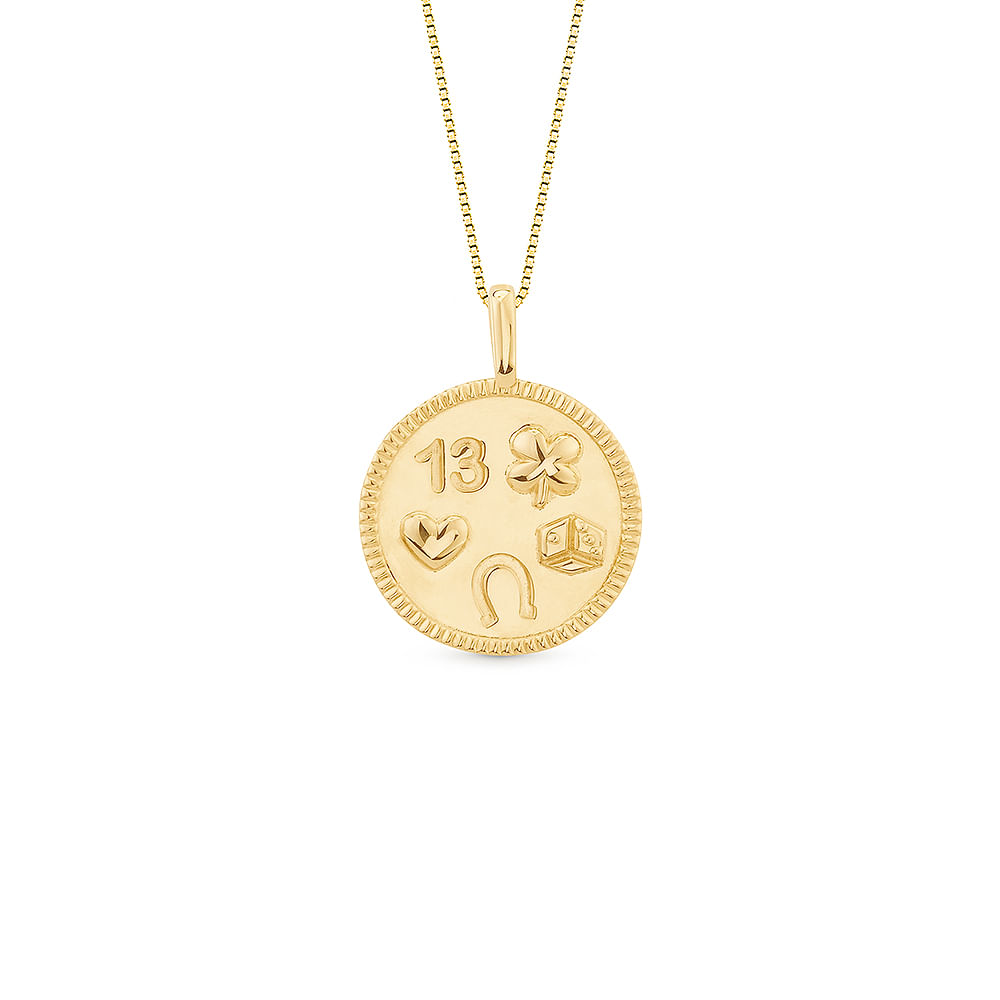 Pingente Medalha Sorte em Ouro Amarelo 18k Pingente Medalha Sorte em Ouro Amarelo 18k