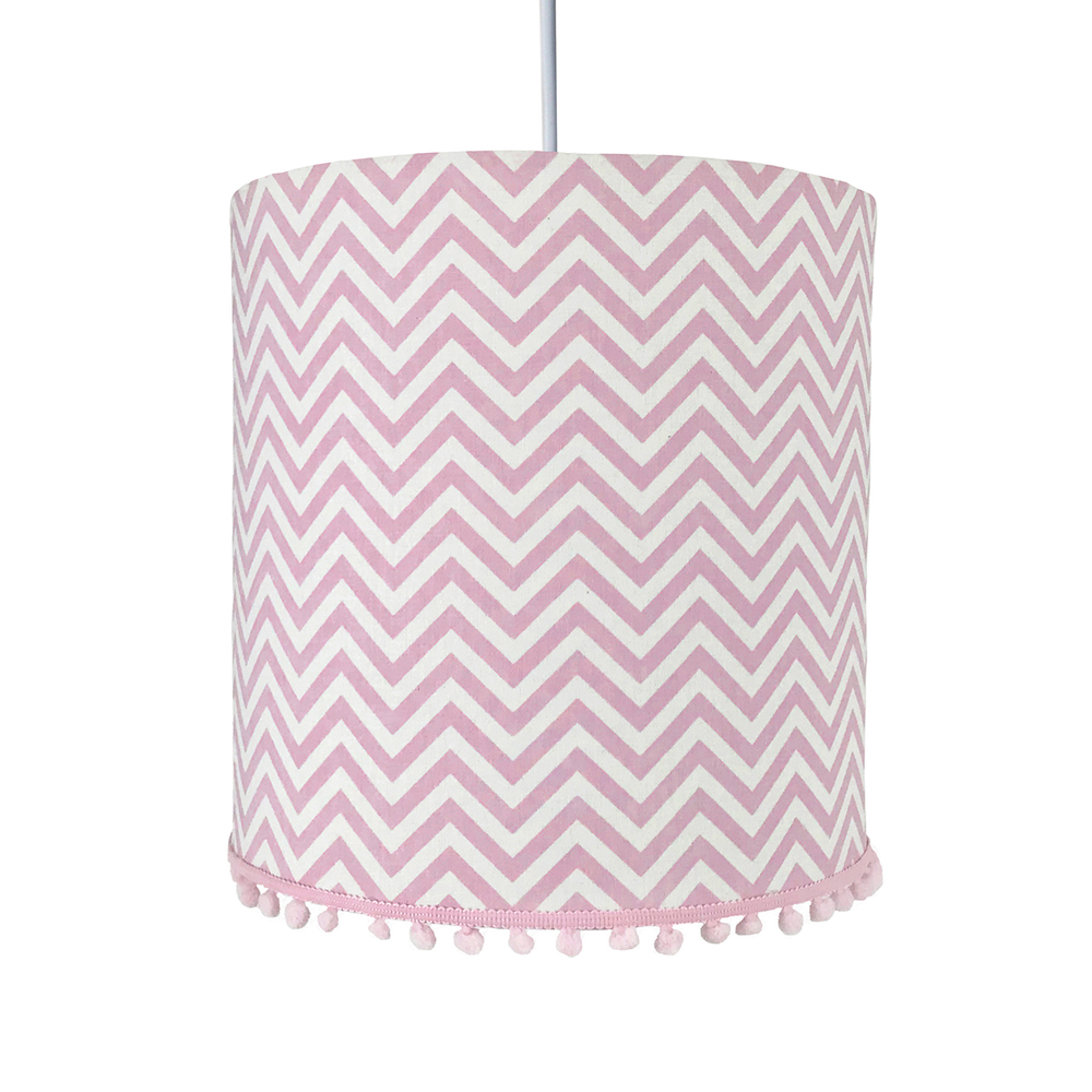 Lustre Tubular Pompom Chevron Rosa Quarto Bebê Infantil Menina