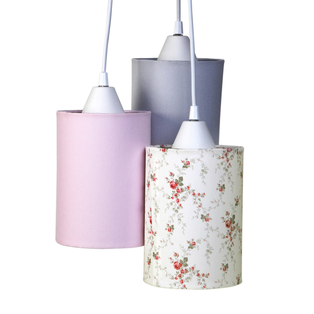 Pendente 3 Tubinhos Rosa Provençal Com Cinza Quarto Bebê Infantil Menina Pendente 3 Tubinhos Rosa Provençal Com Cinza Quarto Bebê Infantil Menina