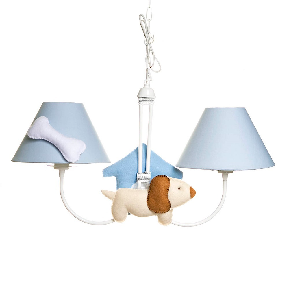 Lustre 2L Simples Com Cachorro, Casinha E Ossinho Quarto Bebê Infantil