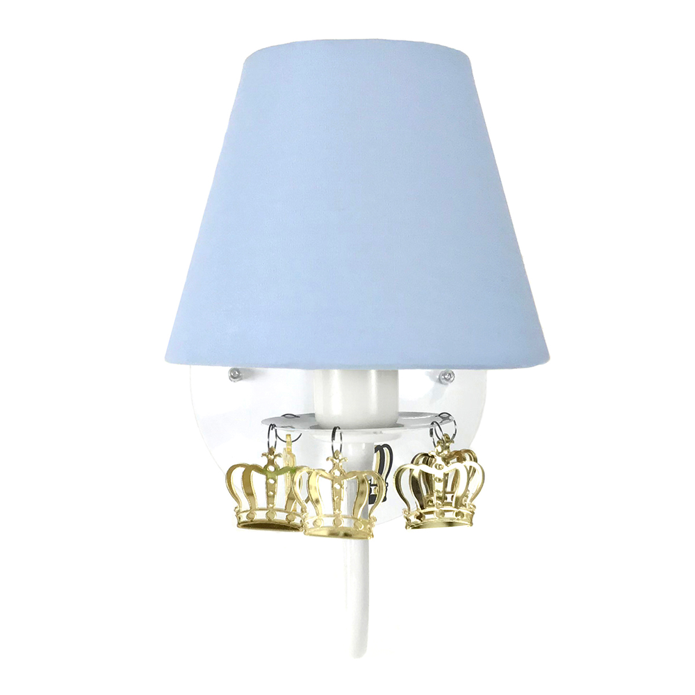 Arandela 1 Lâmpada Azul com Coroas Douradas Quarto Bebê Infantil Menino Arandela 1 Lâmpada Azul com Coroas Douradas Quarto Bebê Infantil Menino