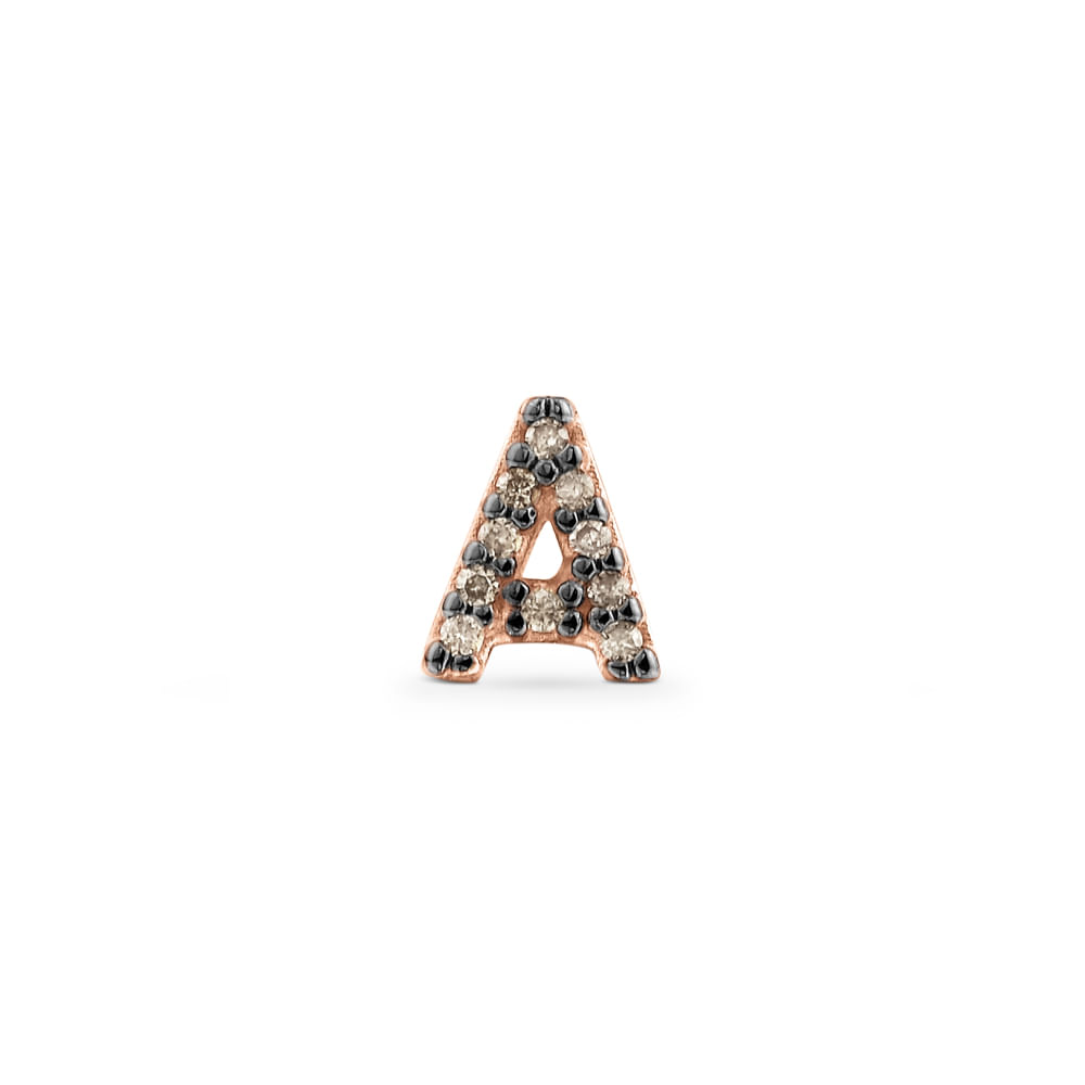 Brinco Letra A em Ouro Rosé 18k com Diamantes Brown Brinco Letra A em Ouro Rosé 18k com Diamantes Brown