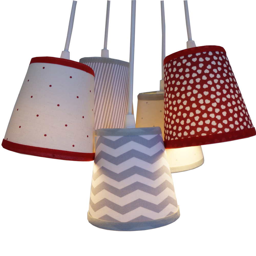 Lustre Pendente Bebê Chevron Cinza e Vermelho Lustre Pendente Bebê Chevron Cinza e Vermelho