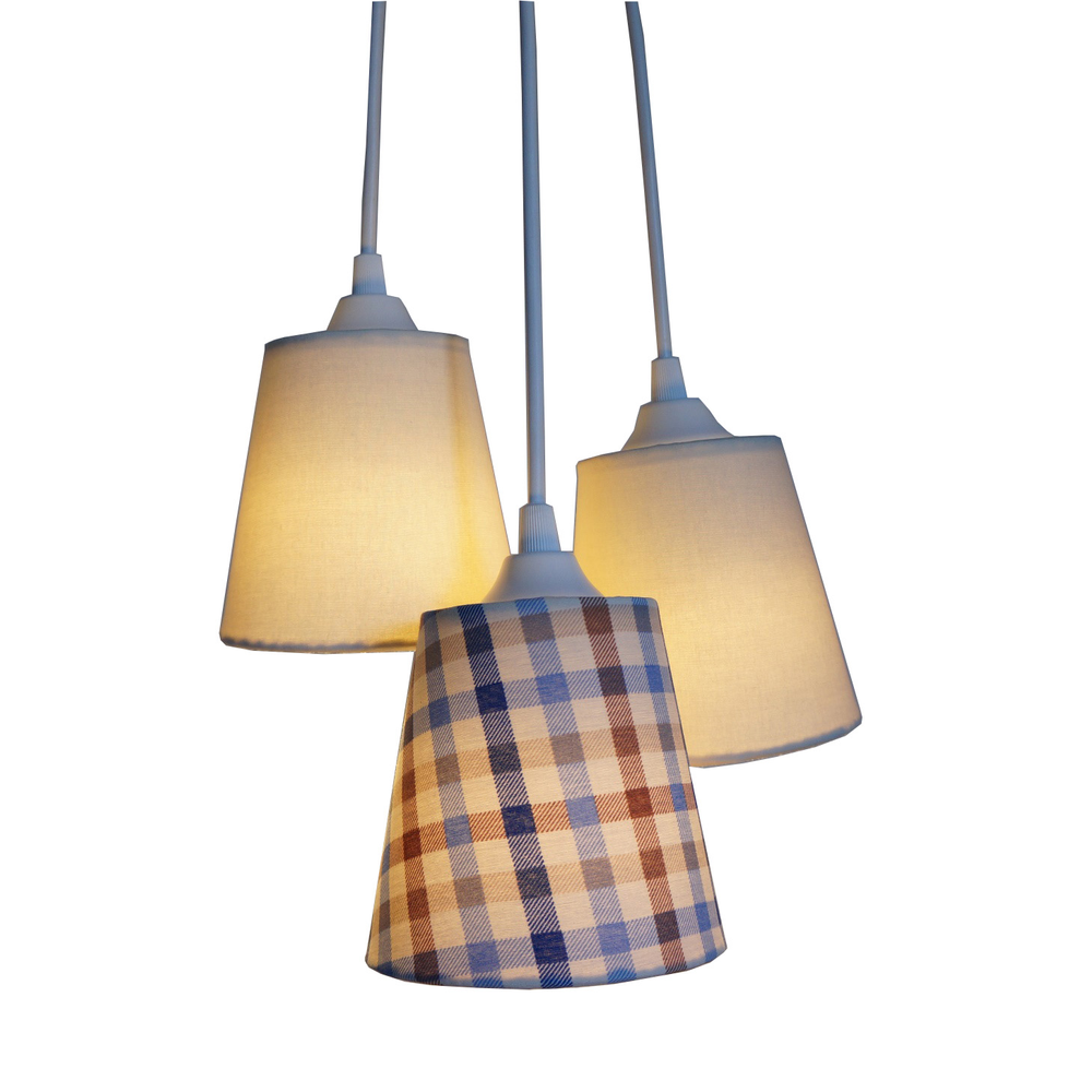 Lustre Pendente Triplo Xadrez Azul e Bege Lustre Pendente Triplo Xadrez Azul e Bege