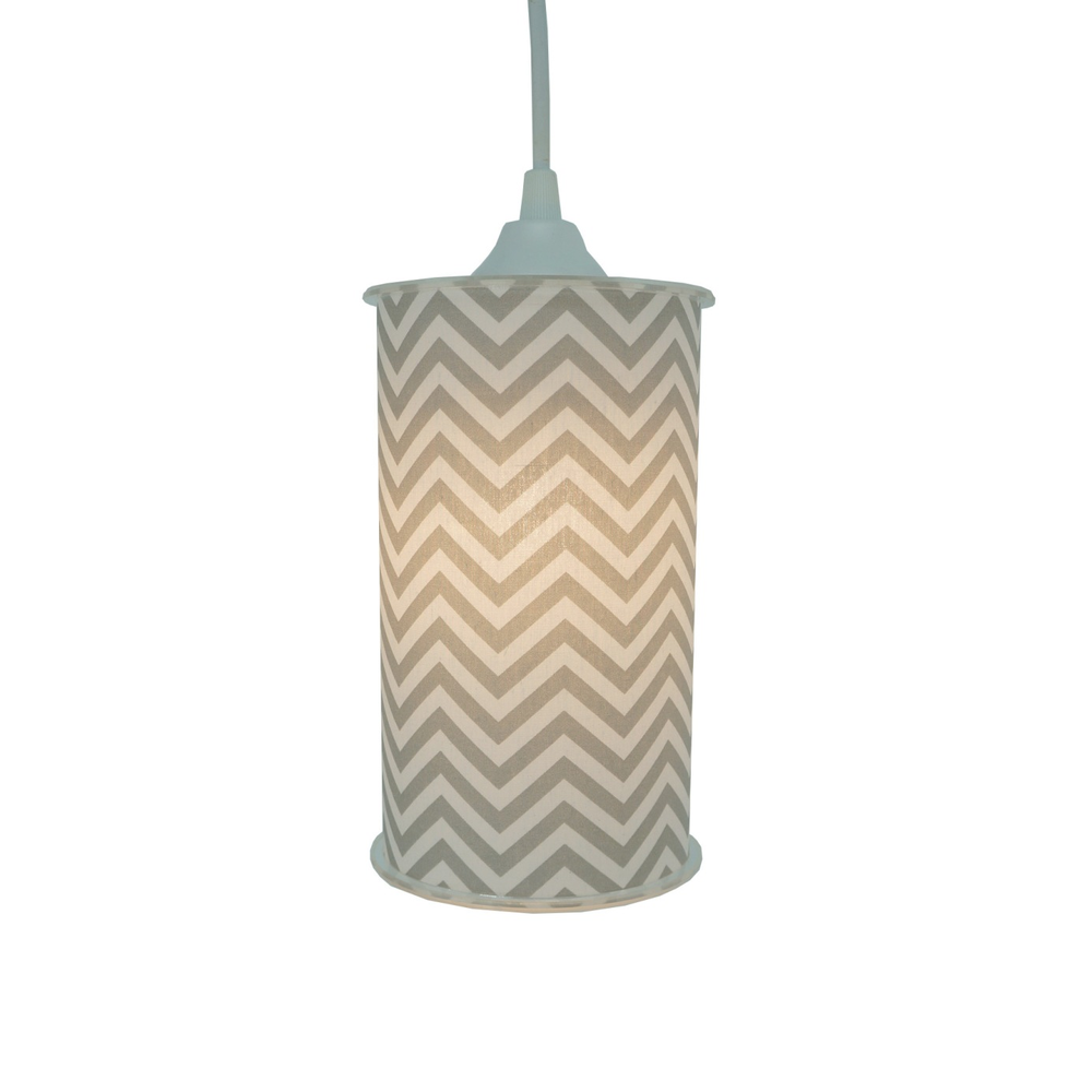 Luminária Pendente Cilíndrica Chevron Branca e Cinza Luminária Pendente Cilíndrica Chevron Branca e Cinza